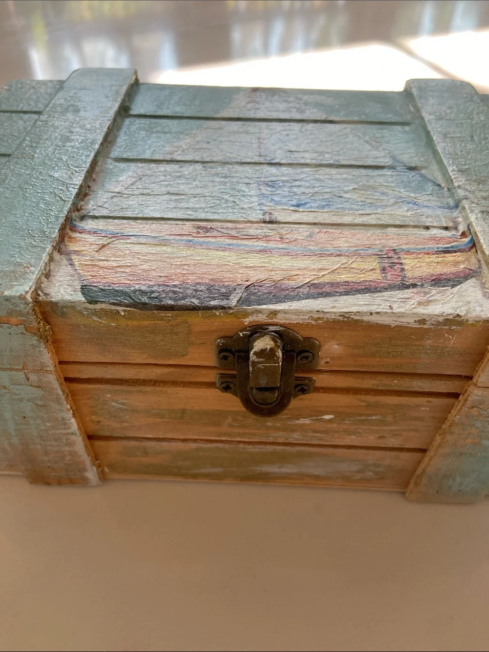 Coastal Wooden Trinket Box in Light Aqua - Nautical Accent